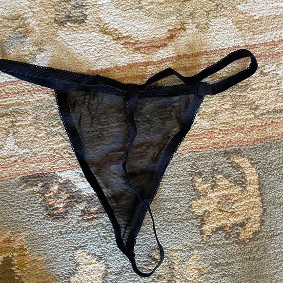 Robe, nighty and thong underwear set. Black with boa feather style trim accents. - Picture 6 of 10